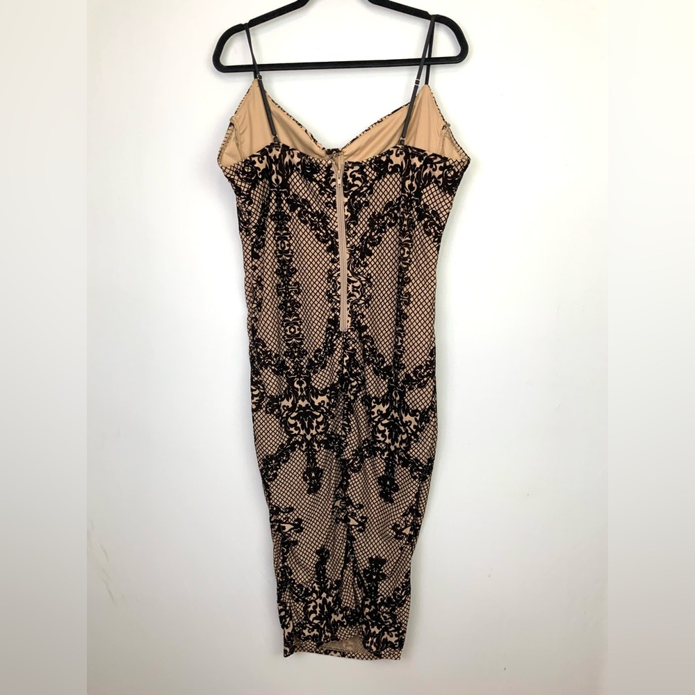Black Lace Flocked Velvet Sheer Mesh Midi Dress Bustier Bodycon Cocktail 3XL - Picture 6 of 9